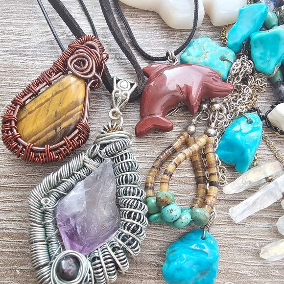 Boho Jewelry Lot Natural Stone & Crystal Necklaces Bracelets Artisan Handmade - Picture 2 of 7